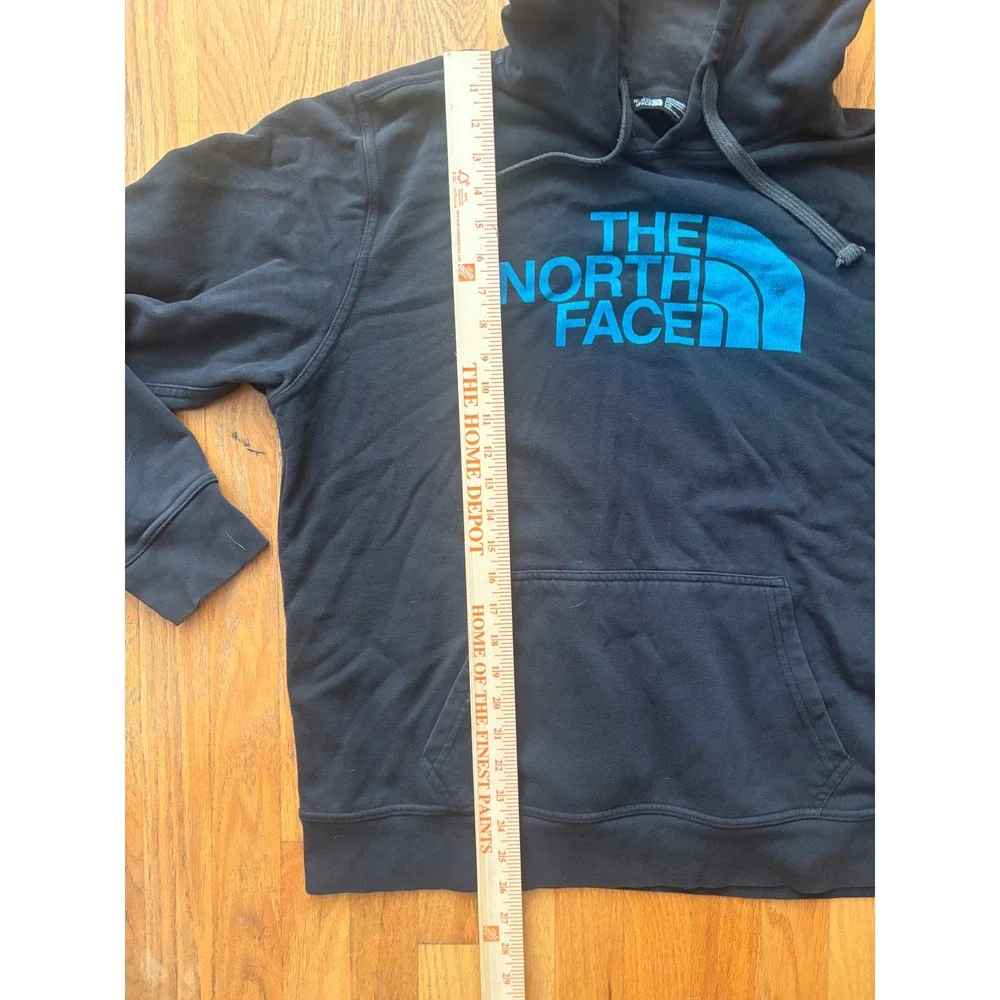 The North Face Mens Black Hoodie Blue Logo Pullover Sweatshirt Large